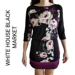 WHBM floral black sheath boat neck dress xsmall